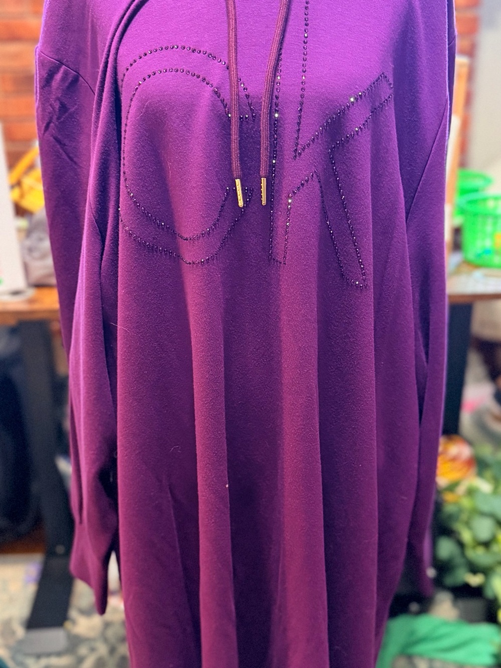 Calvin Klein Deep Purple Rhinestone Logo Hoodie